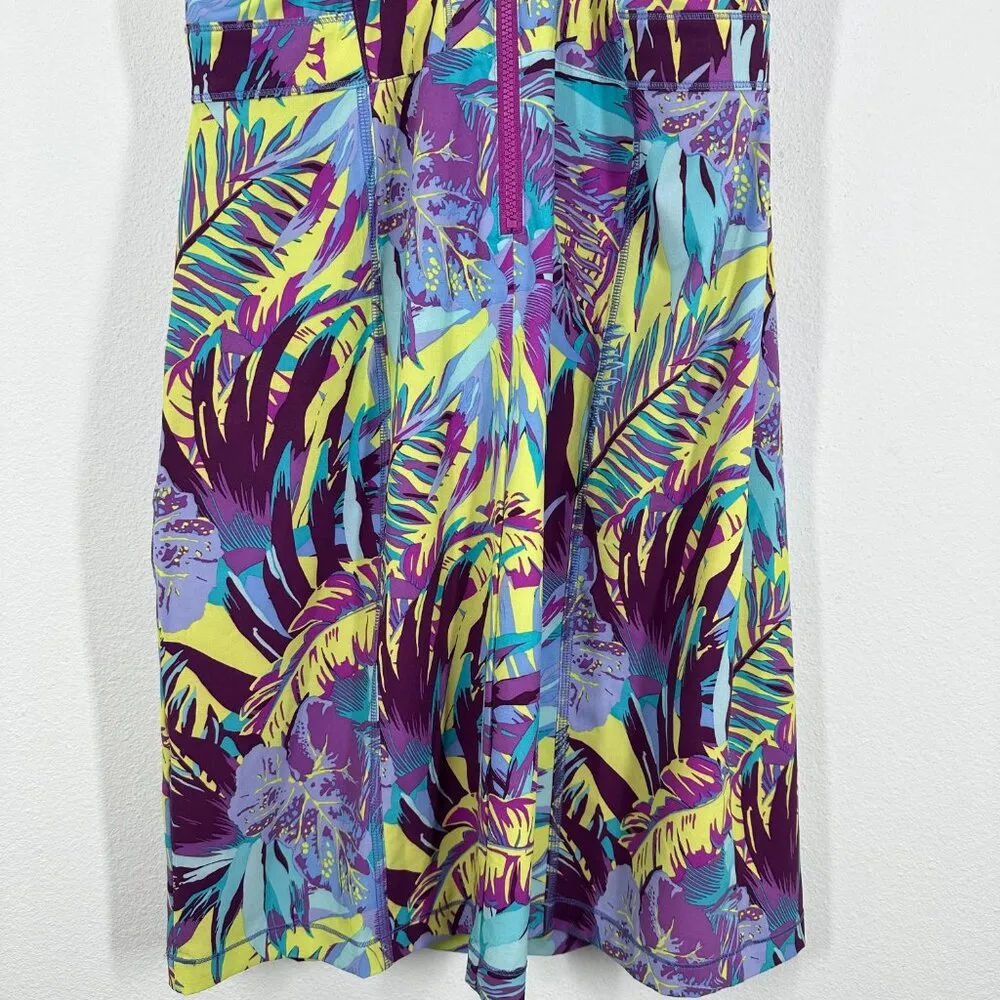 Title Nine Arabella Nimblene Halter Dress Purple Palm Trees Back Zip‎ SUP Size 8 - Image 2