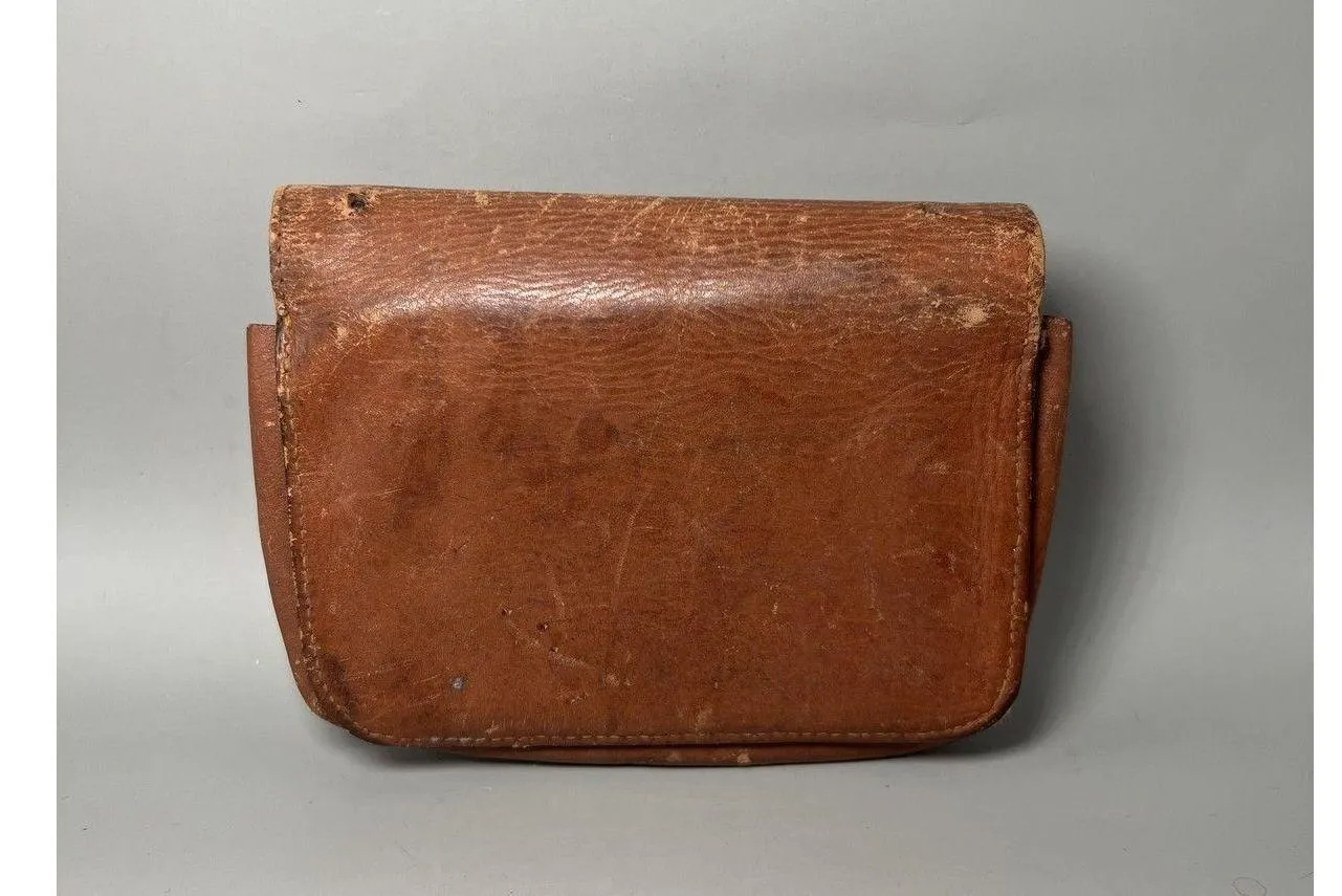 Vintage Tooled Leather Makeup Purse Bag Mirror Top Grain Cowhide Made in Haiti Brown - Image 2