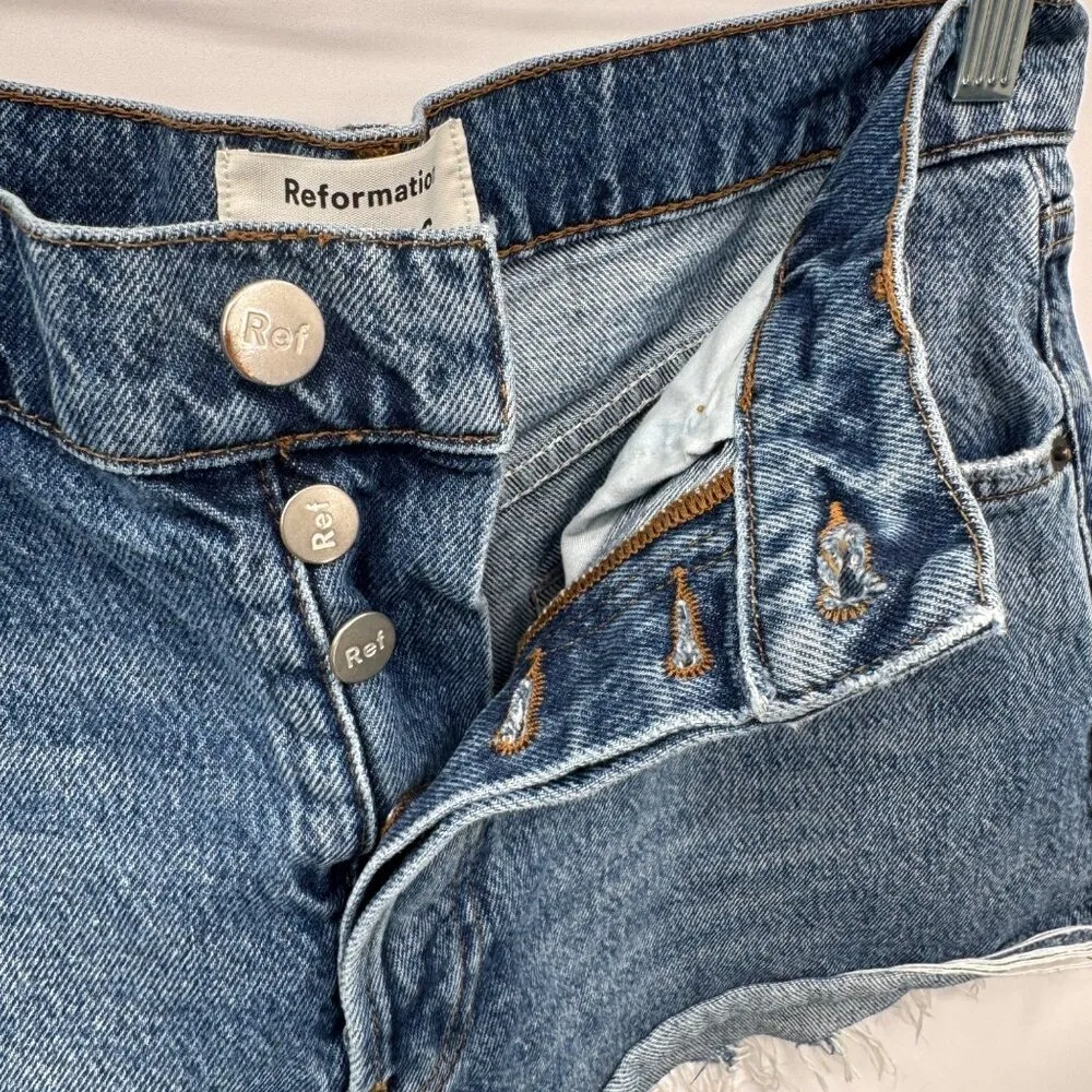 Reformation Jeans Button Fly High Waist Cut-off Shorts Women 28 Blue Sydney Wash - Image 3