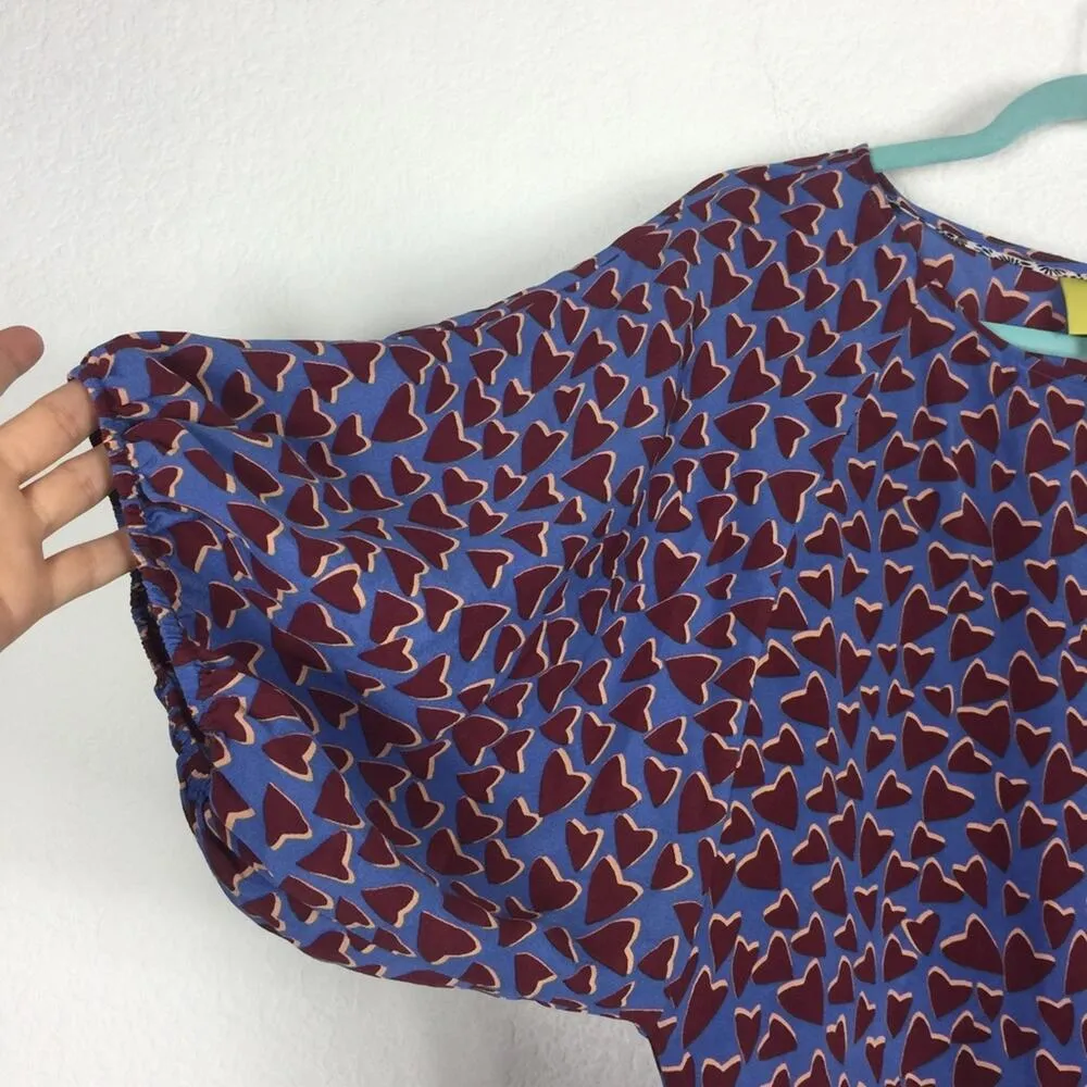 Anthropologie Maeve Silk Heart Blouse Small Dolman Sleeve Blue Red Lightweight - Image 9