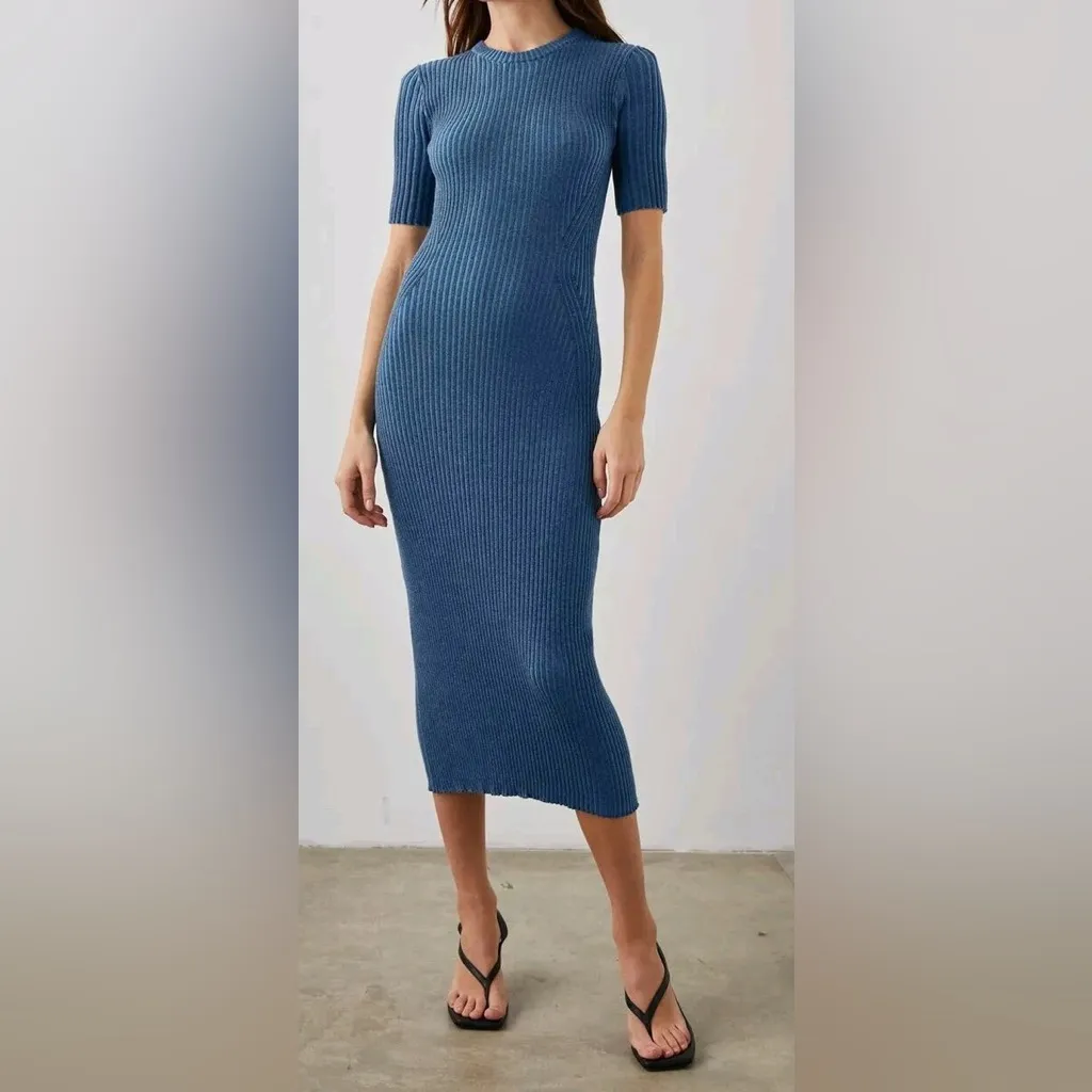 Rails Genesis Blue Lake Melange Ribbed Short Sleeve Knit Sweater Dress Size XS - Image 4