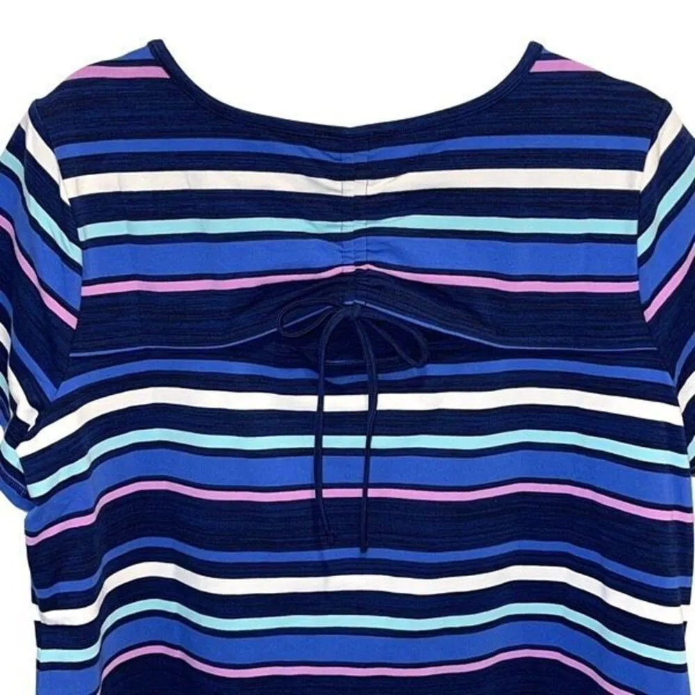 Talbots Womens Stripe Ruched Drawstring Back T-Shirt Dress Blue Pink Size 1X NWT - Image 6