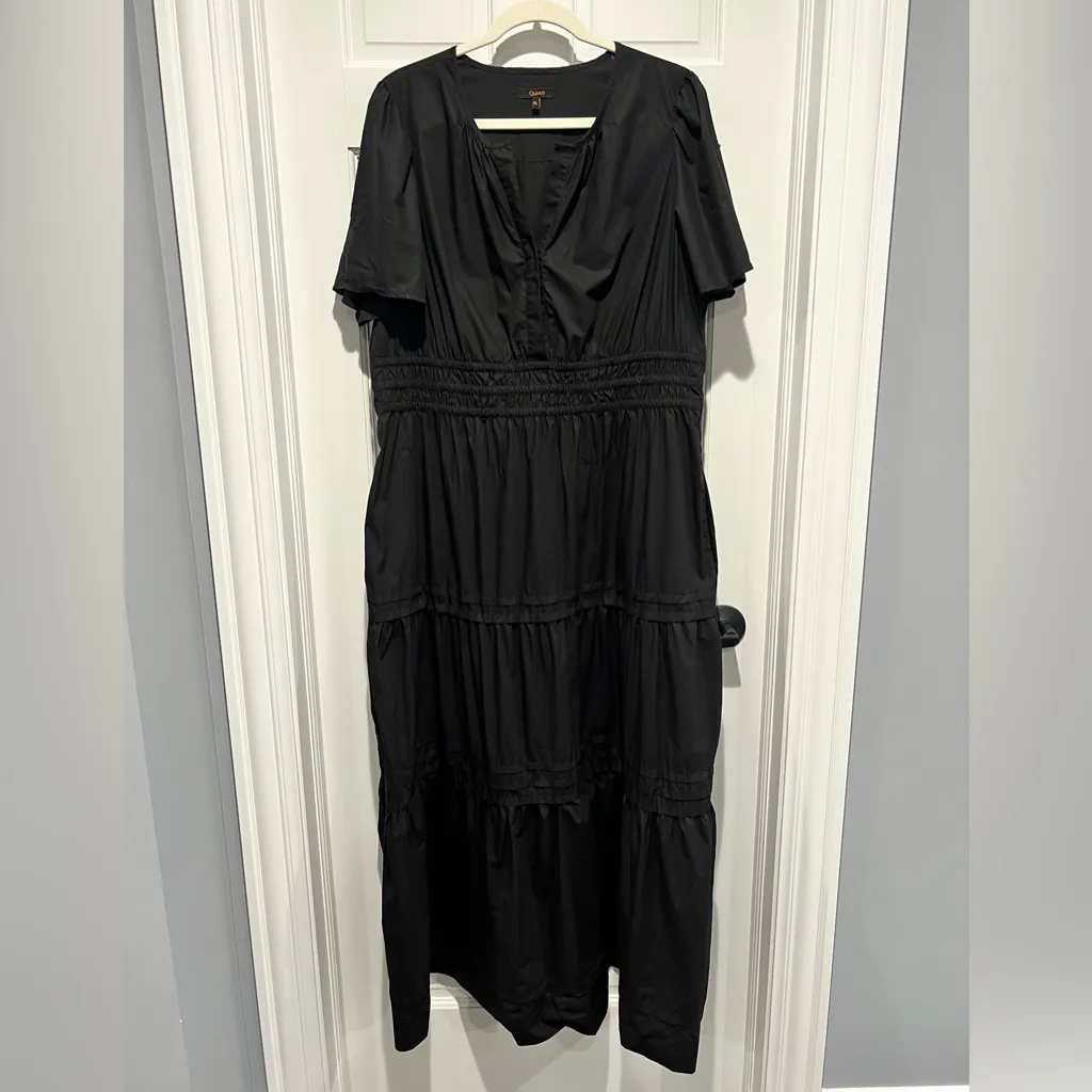 Quince Organic Cotton Poplin Tiered Maxi Dress Black XL - Image 4