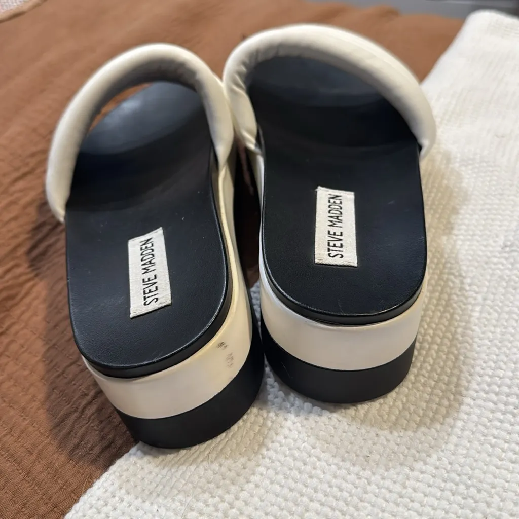 STEVE MADDEN platform sandals Lazaro Flat Sandal Slides white black pool slides - Image 12