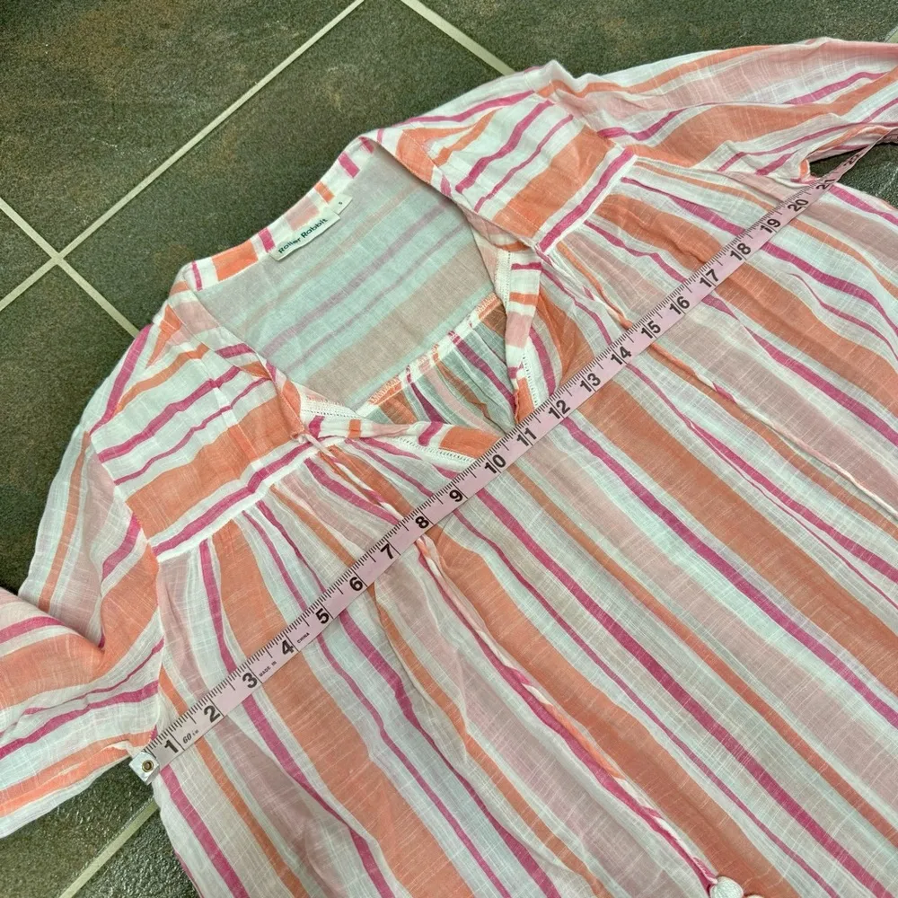 Roller Rabbit Tunic Swim Coverup Stripe Dress Tassels Pink Orange White Small S - Image 9