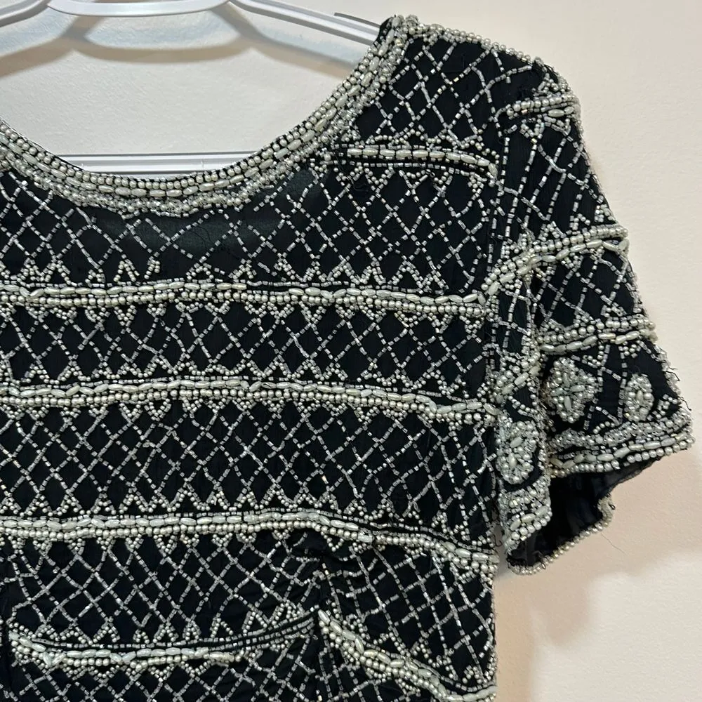 Stenay Womens Beaded Top Small Silk Black Sequin Flapper Party‎ New Years - Image 10