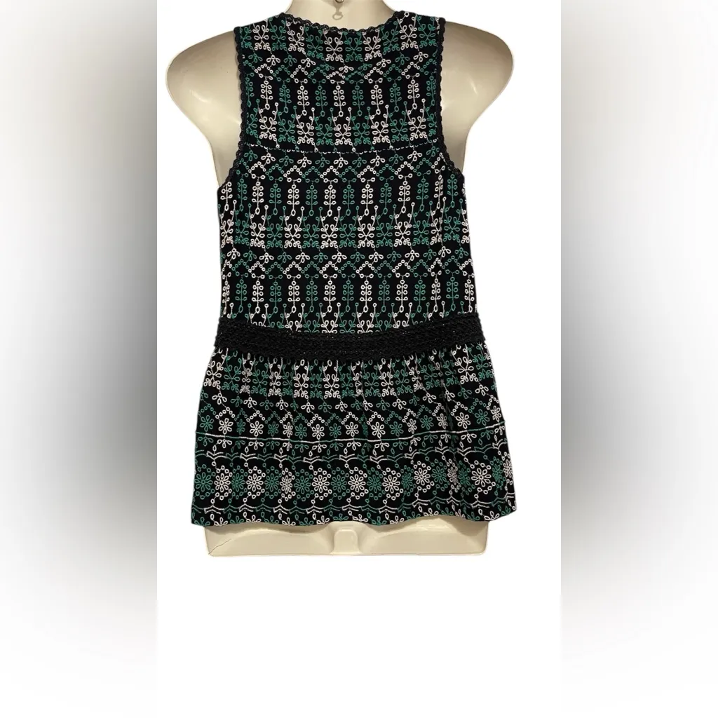 Anthropologie Black and Green Patterned Tank Top - Image 4