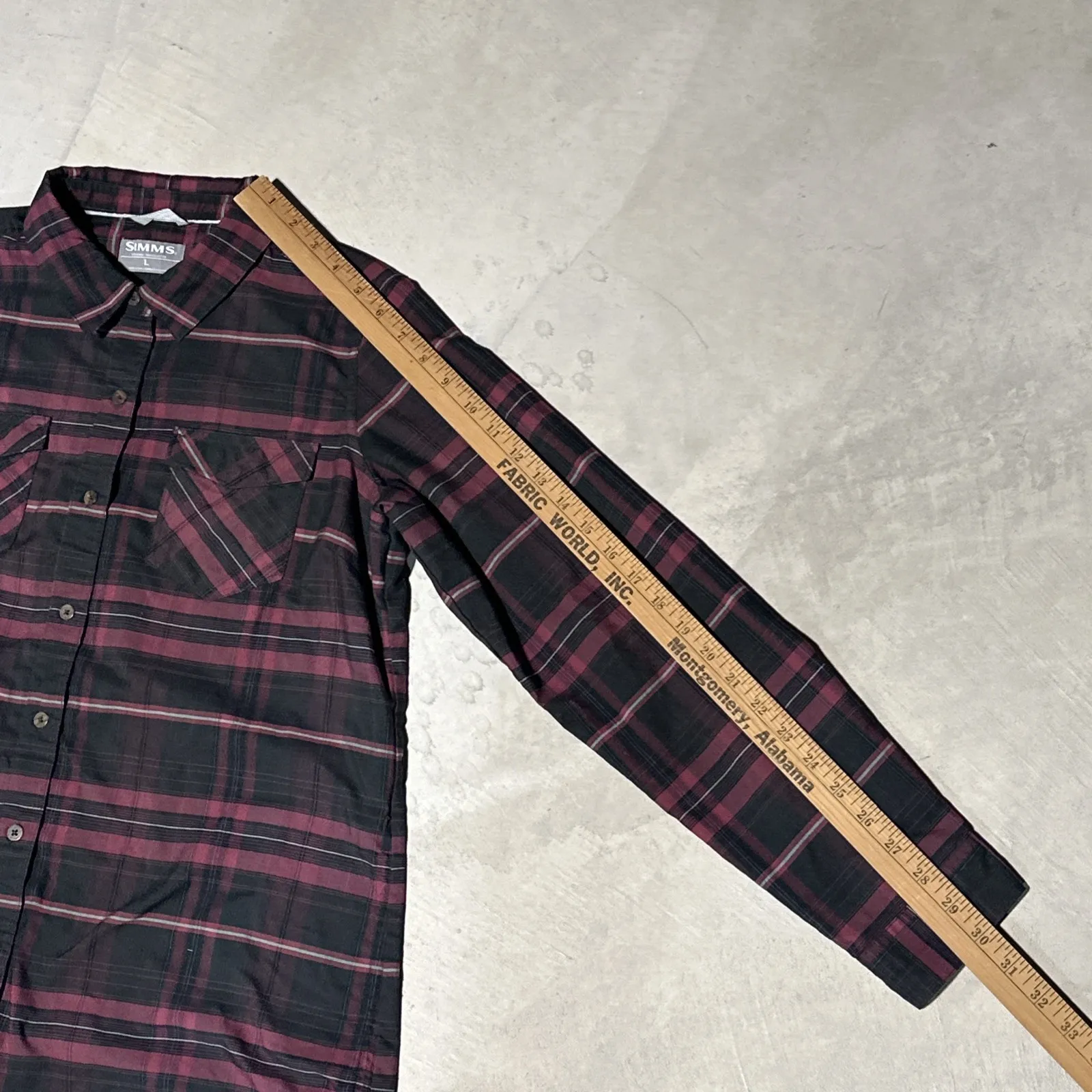 Simms Western Shirt Women's SZ L Red Black Plaid Lightweight Fishing Button Up Purple Size L - Image 7