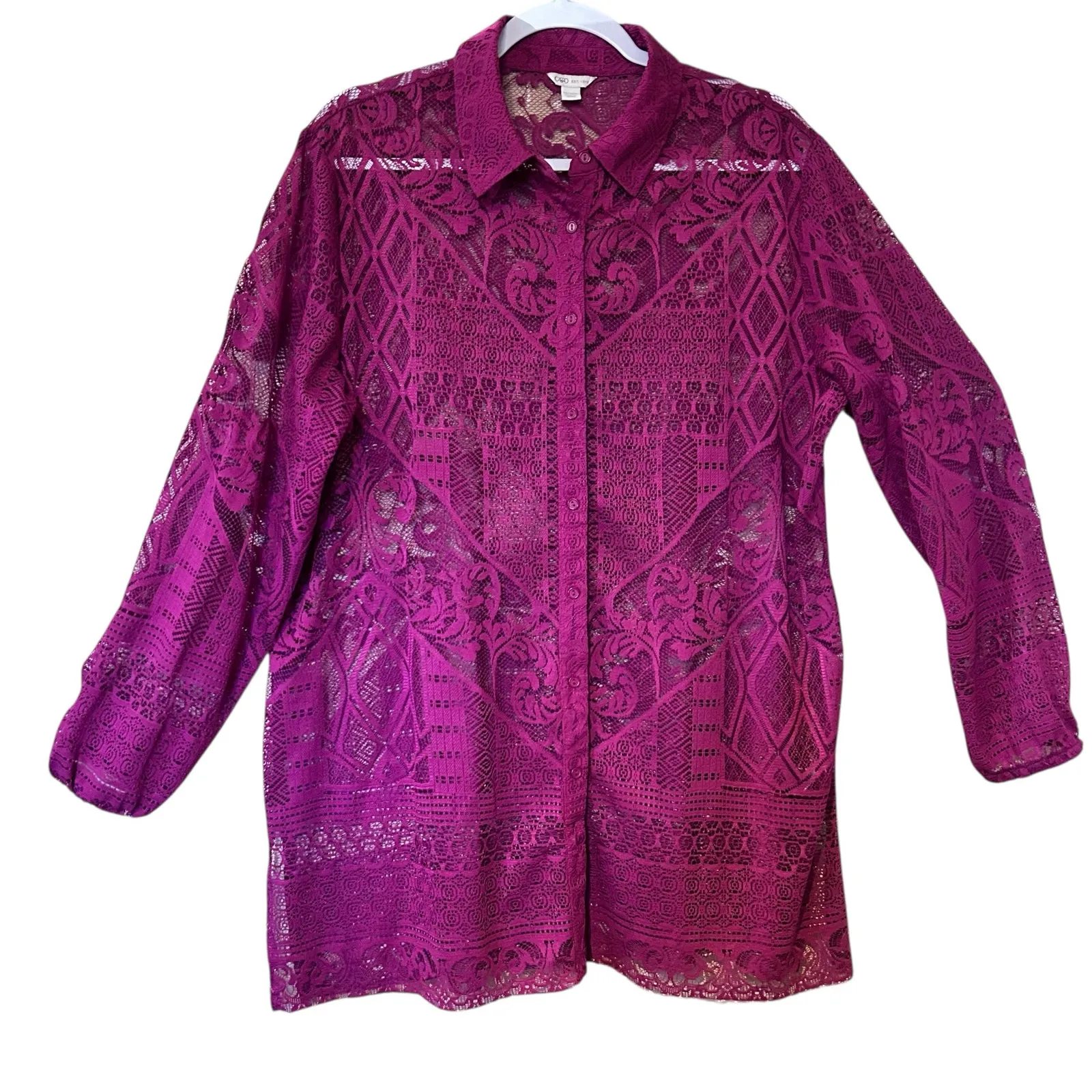 Cato All Over Lace Top Tunic Blouse 14/16W Burgundy Cover Up Overlay Fairy Boho - Image 2