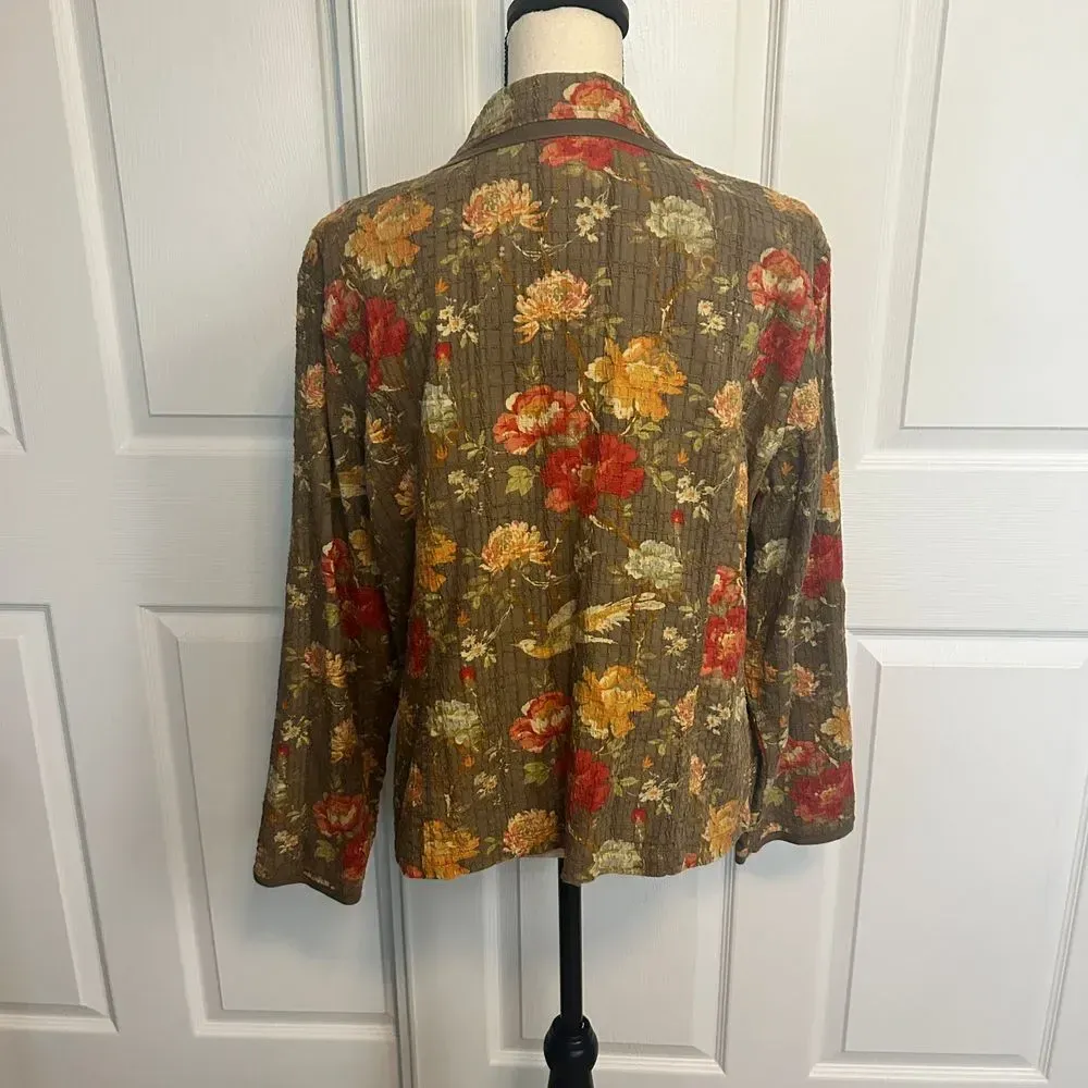 J. JILL Olive FLORAL SHABBY CHIC BLAZER Jacket Size XL‎ Green - Image 3