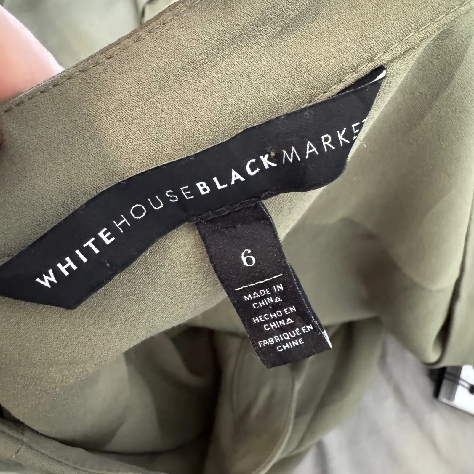 White‎ House Black Market Olive Green Pleated V Neck Shirt Dress Size 6 - Image 8