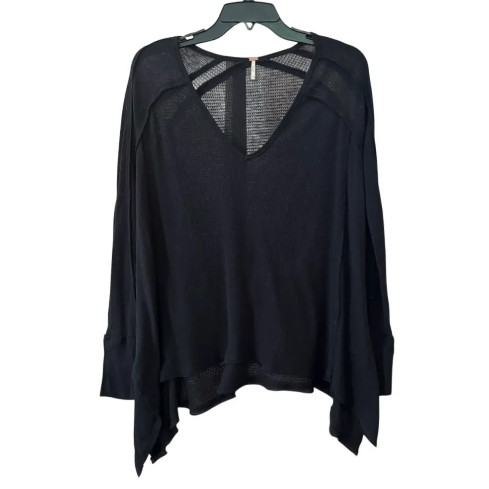 FREE PEOPLE waffle cotton blend V neck, oversized, long sleeve top, size XS - Image 3