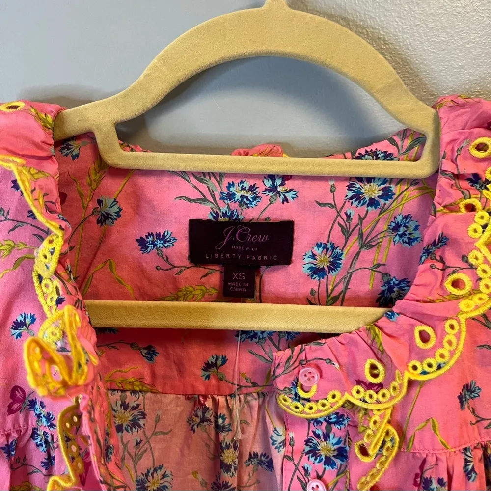 J Crew Poplin Ruffle Blouse in Pink Liberty Wheat Bouquet Floral Print Sz XS EUC - Image 6