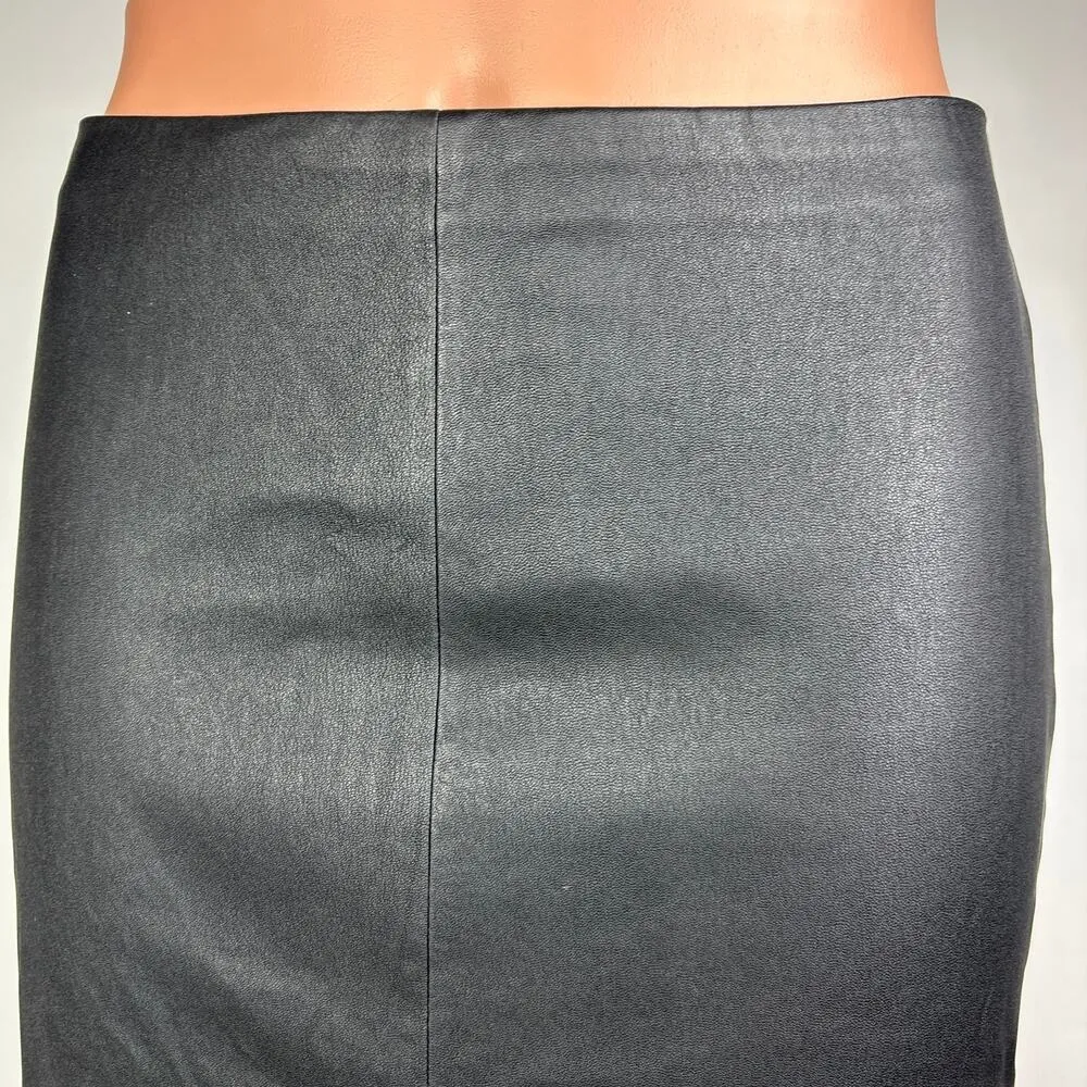 NEW Theory $495 Black Lamb Leather Ribbed Sweater Pencil Straight Midi Skirt XS - Image 11