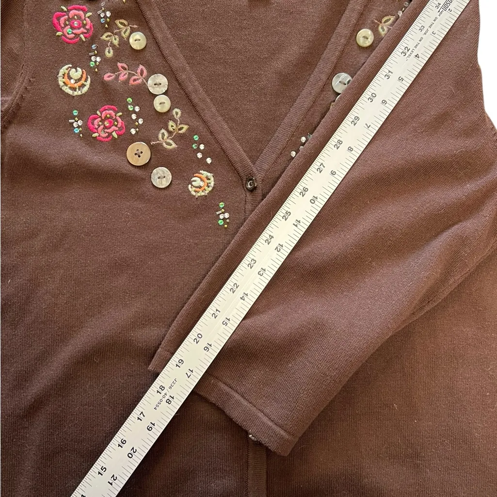 Christopher & Banks L Woman's Beautifully Embellished V-neck Brown Cardigan - Image 8