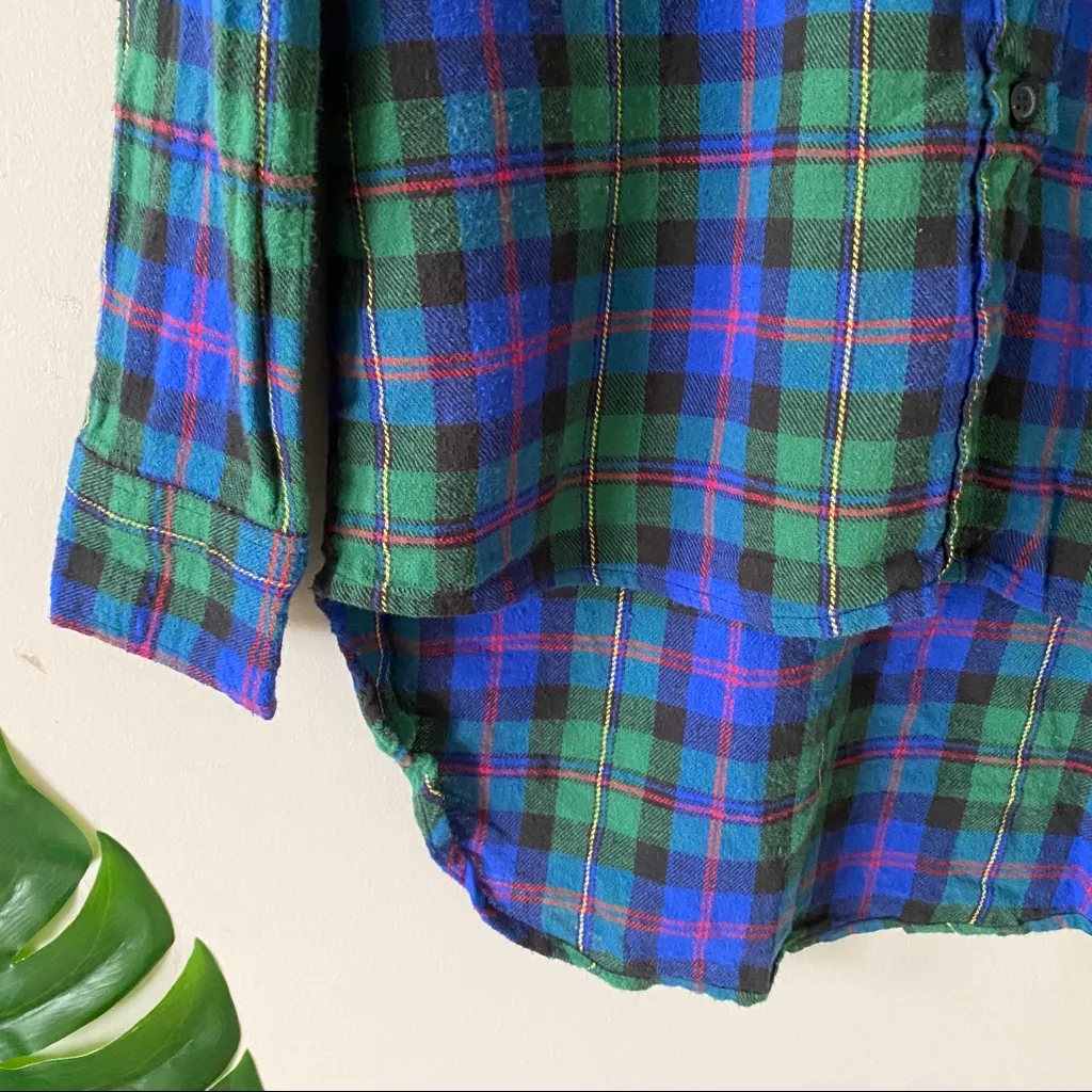 Derek Heart Plaid Flannel Button Down Shirt Blue & Green Size Medium - Image 4