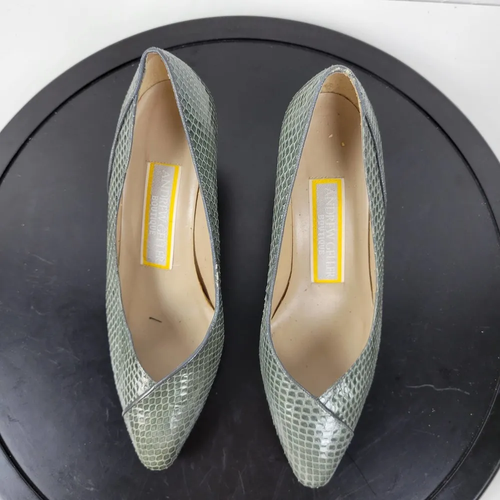 Andrew Geller Womens Shoes Size 8.5 Gray Embossed Snakeskin Leather Pump Heels - Image 8