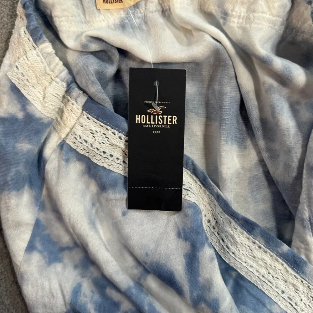 Hollister Halter Top Blue Sky Elastic Crop Waist Size X-Small Crochet Trim New - Image 8