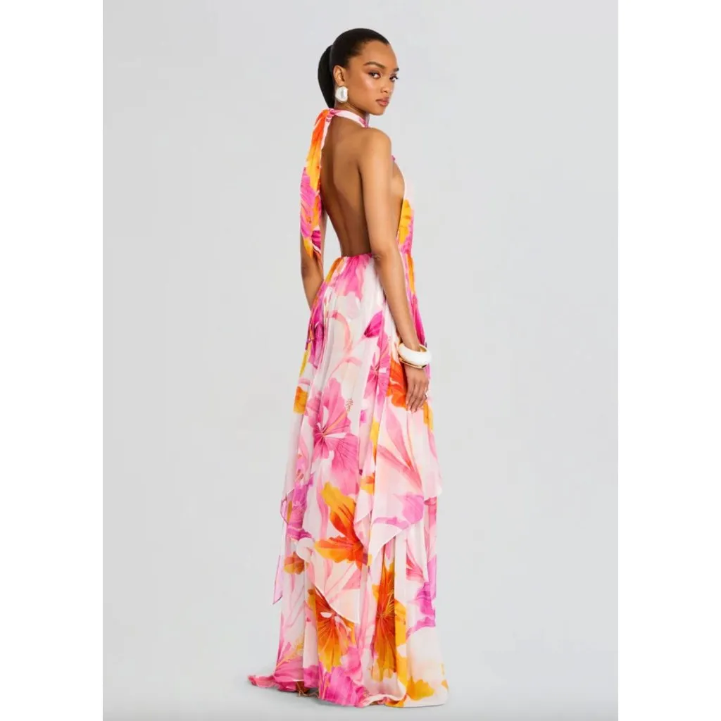 retrofete Ina Chiffon Maxi Dress Bianco Primavera Womens Size Medium Pink - Image 4