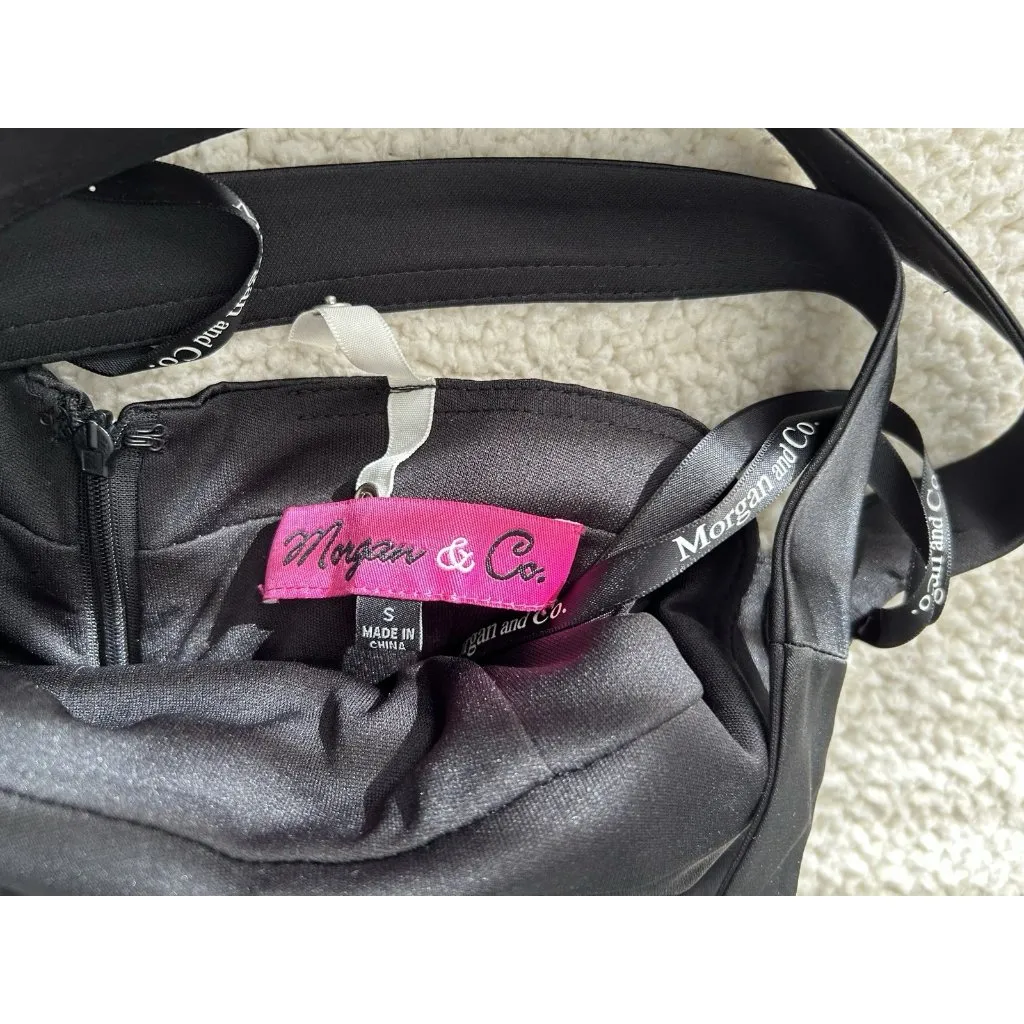 Morgan & Co Black White Halter Mermaid Gown Criss Cross Back Special Occassion S - Image 9