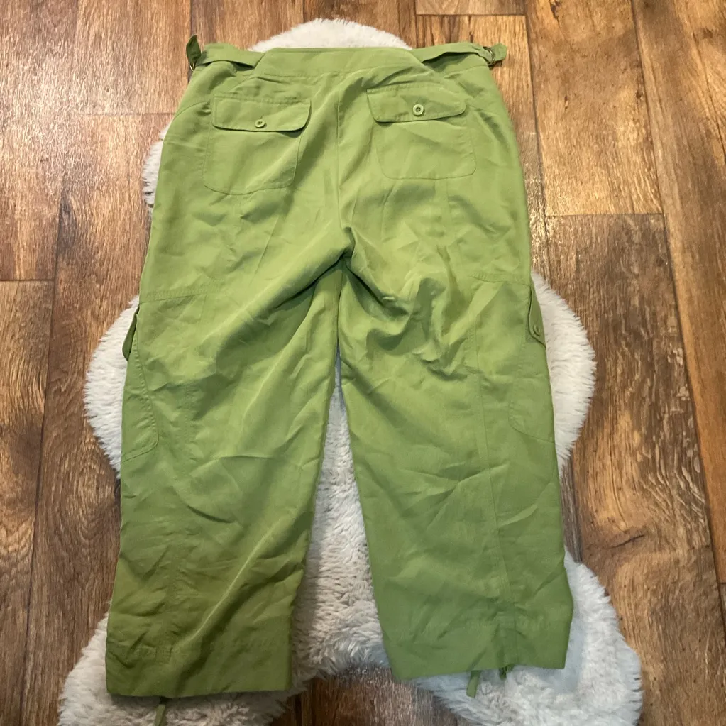 Ellen Tracy  Size‎ 8 Green Pants Cargo Tie Gather Front Loop Sides Crop - Image 10