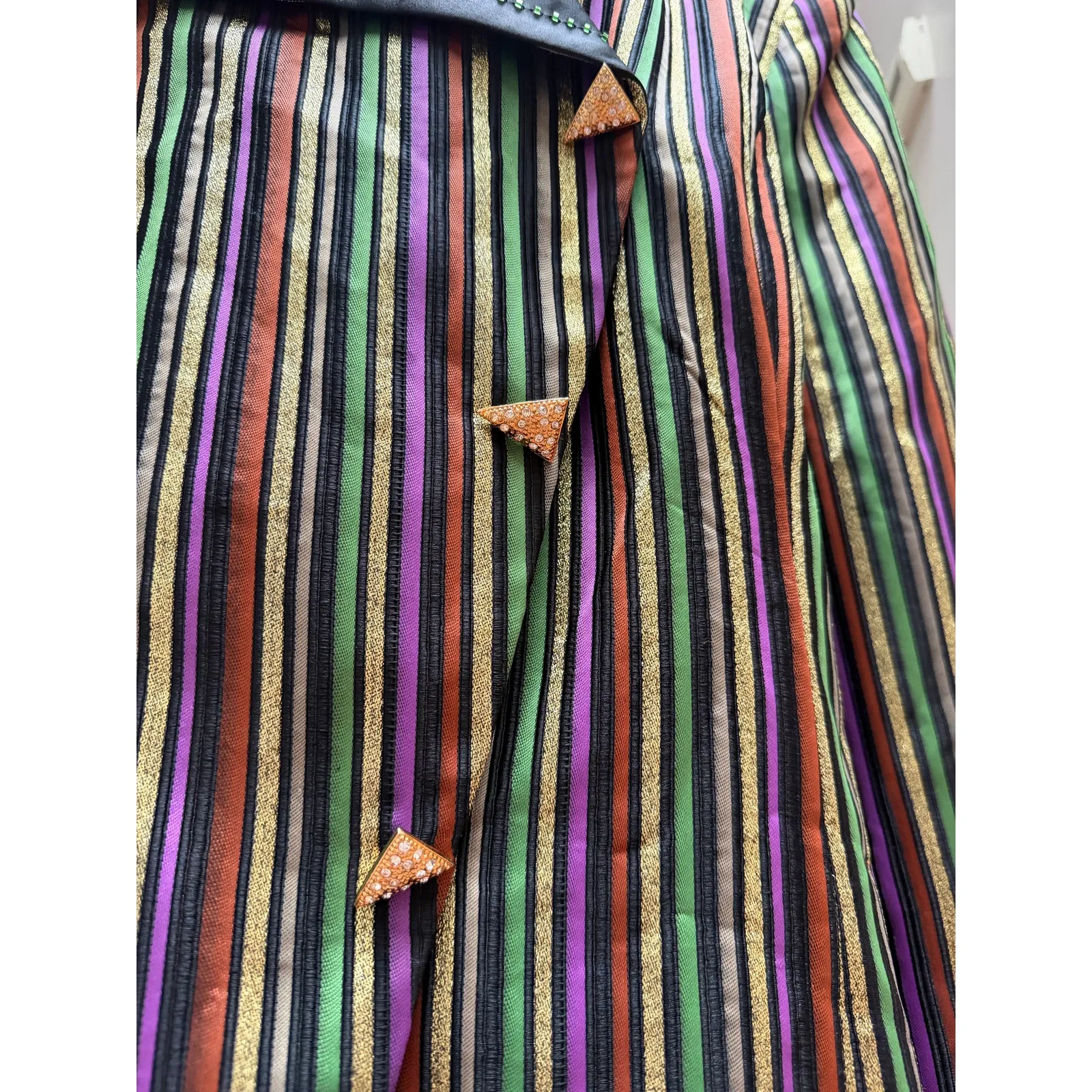 Vintage Stella Louise KB Jacket Womens 24W Green Gold Vertical Stripe Metallic - Image 7