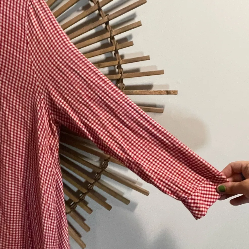 💋Zara Red Gingham Button Down Shirtdress/ Tunic W/ Appliqué Sz M Americana July4 - Image 7