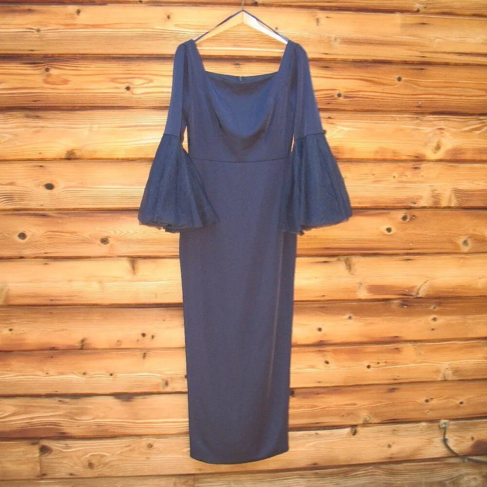 MAC DUGGAL 11233 Womens  Navy  Flounce Sleeve Square Neck Column Gown - Image 5