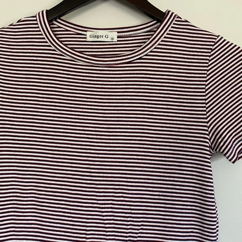 Striped Front Tie Ribbed Tee M - Image 2