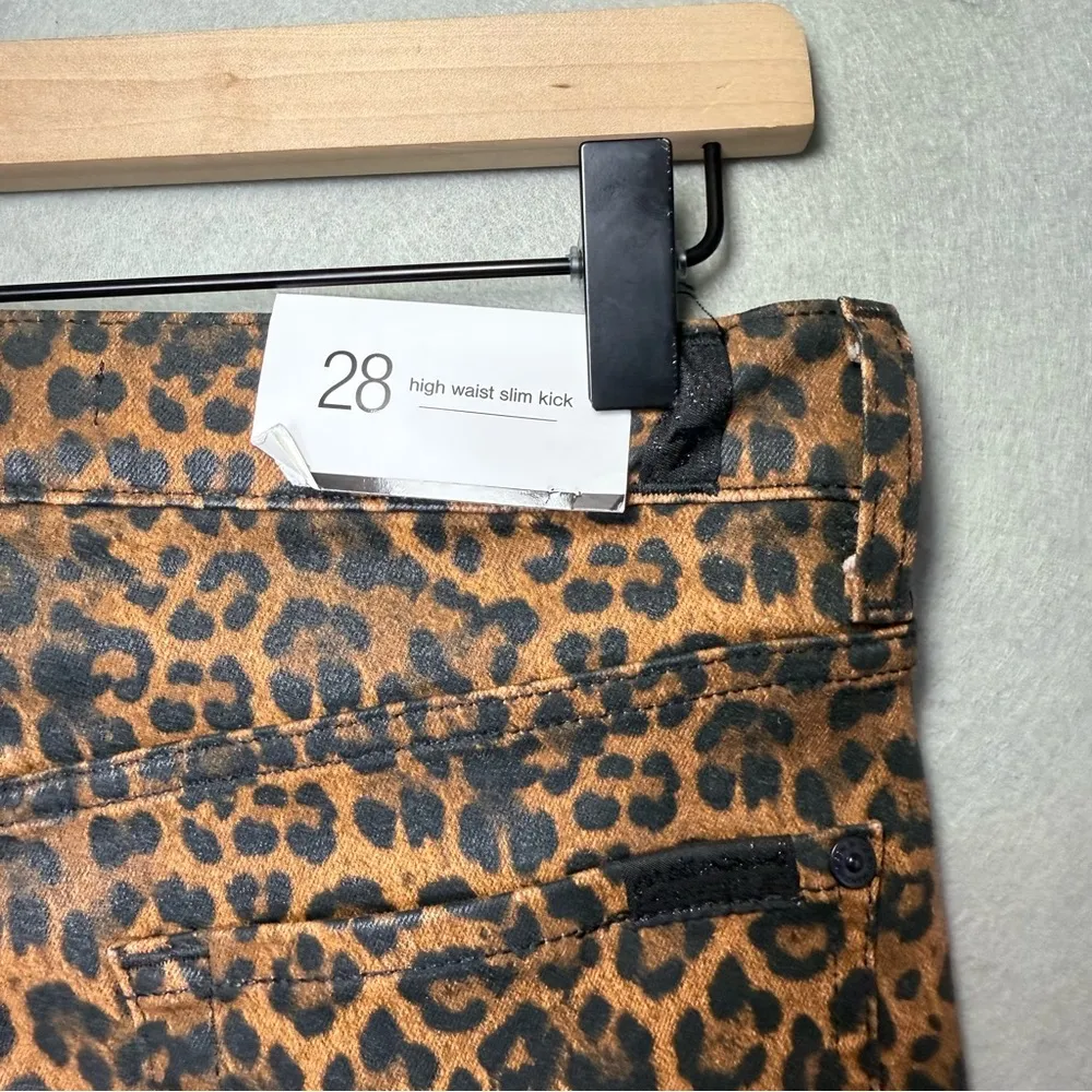 7 For All Mankind Womens High-Waist Slim Kick Flared Jeans Leopard Pants Size 28 - Image 6