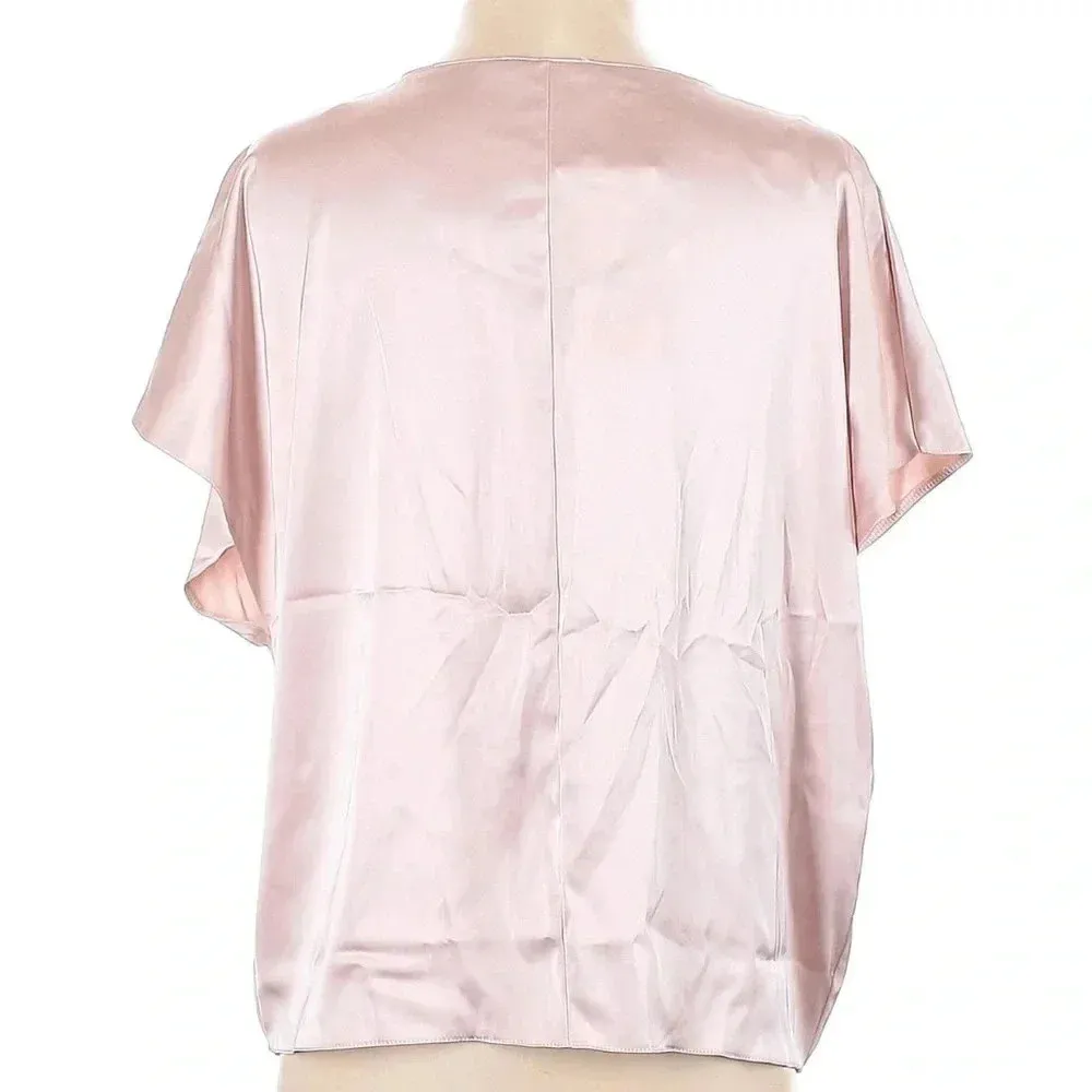 Zara Women's Blush Pink Satin V-Neck Short Sleeve Blouse Size Small S NWT - Image 2