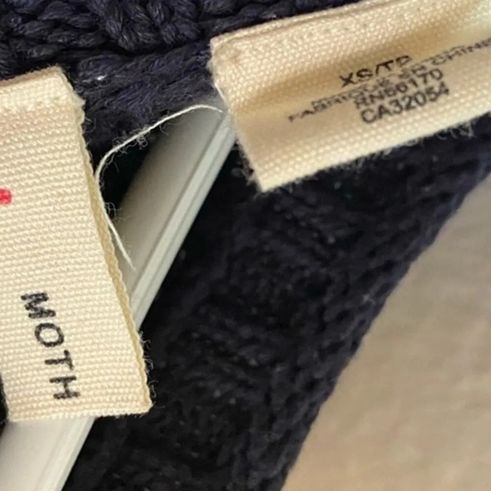 Anthropologie Moth Cable Knit Sweater 3/4 Sleeve Back Zipper Round Neck Navy XS - Image 4