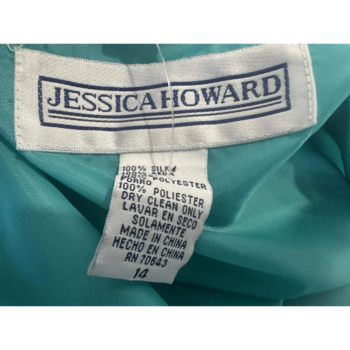 Vintage Silk Teal Floral Jessica Howard Large Spring Dress - Image 9