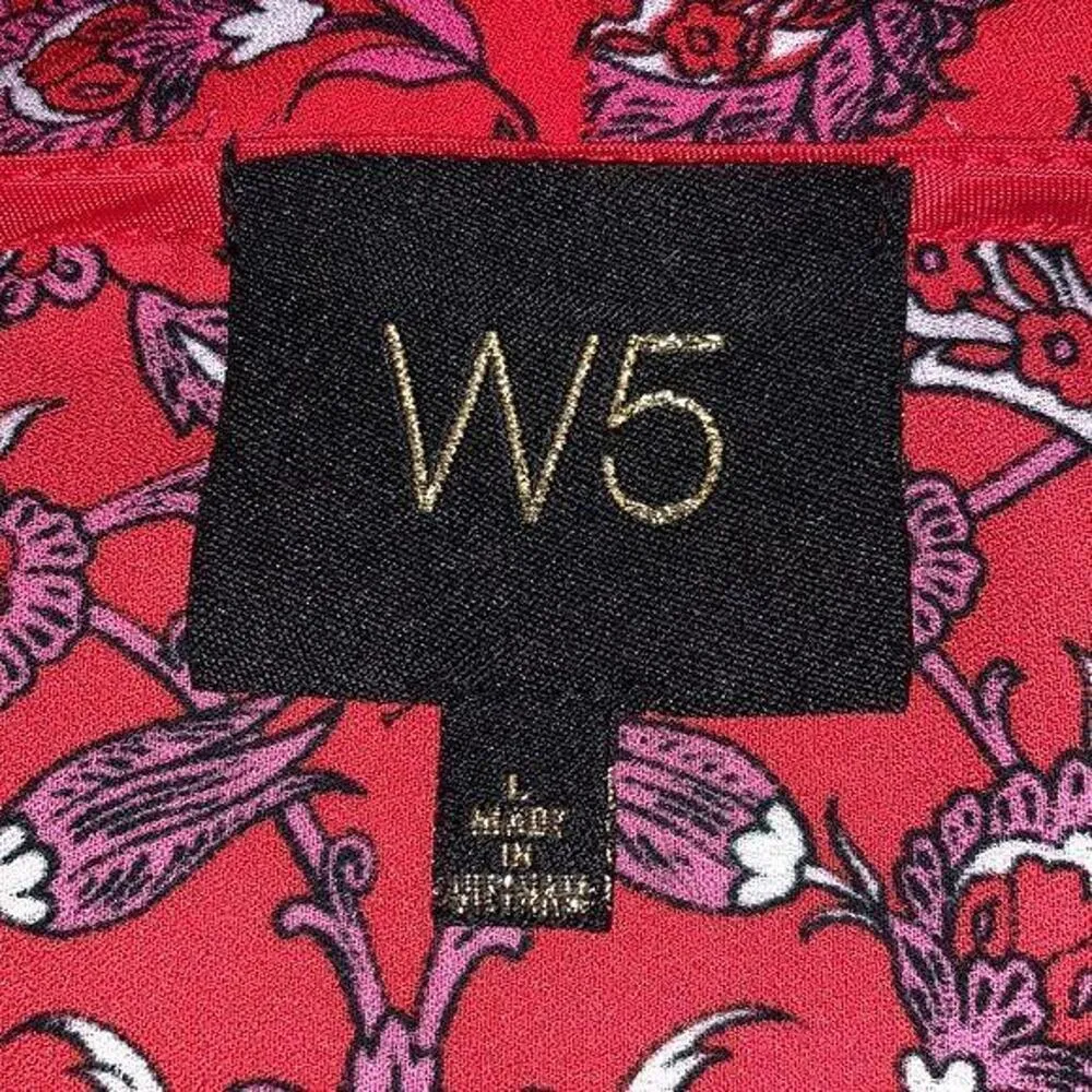 W5 Womens Blouse Top Ruffled V Neck Collar Relaxed Fit Short Sleeve Red Large - Image 6