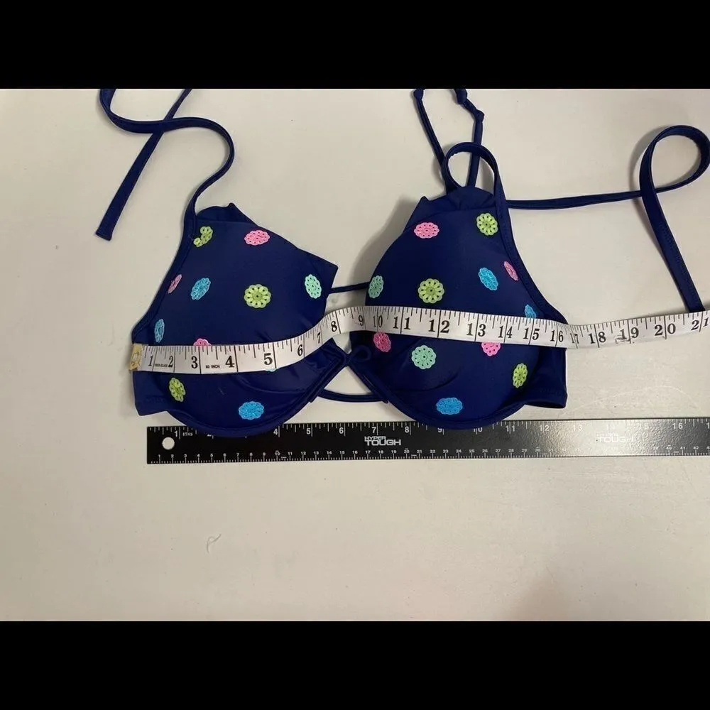 VICTORIA’S SECRET swim suit top, 36D, blue polka dot ruffle tie straps - Image 6