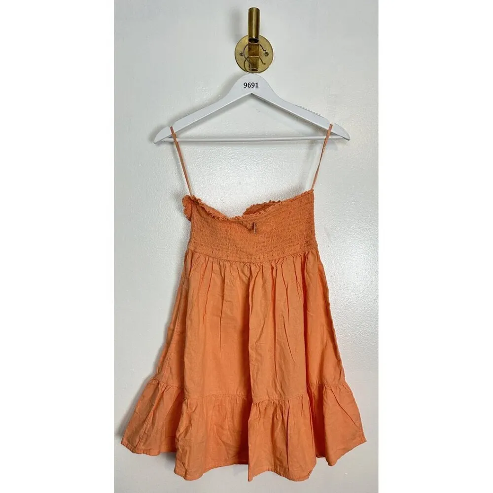 BILLABONG Island Time Smocked Strapless Dress in Tangy Tangerine Size Medium - Image 10