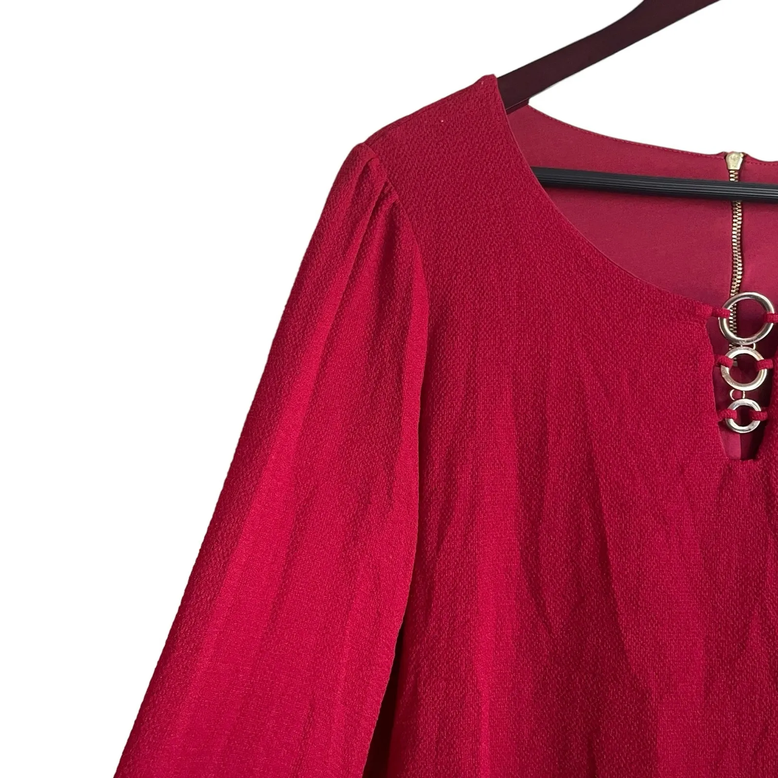 Lily‎ White Women Top XL Red Exposed Zipper Stretch Textured Workwear Effortless - Image 6