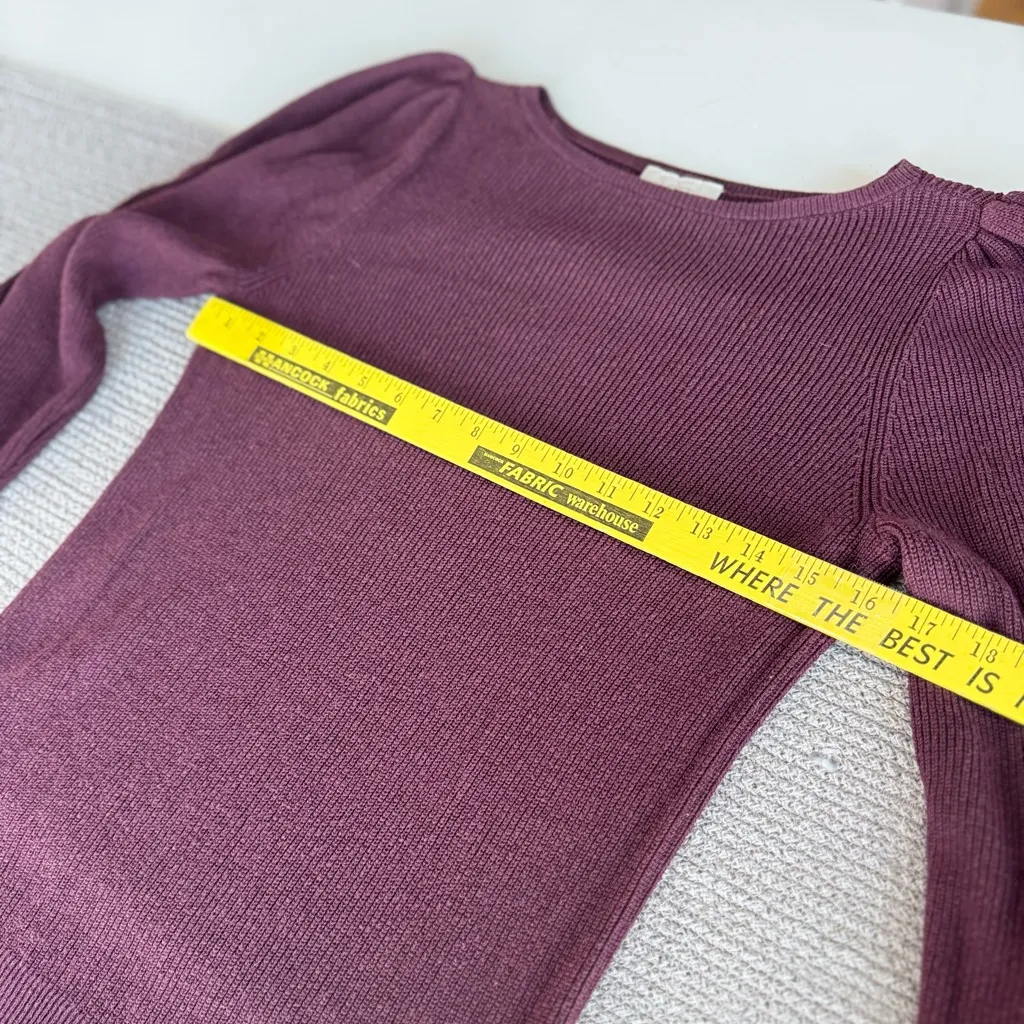 LOFT Burgundy Wine Dark Red Ribbed Cotton Crewneck Sweater Size Small - Image 7