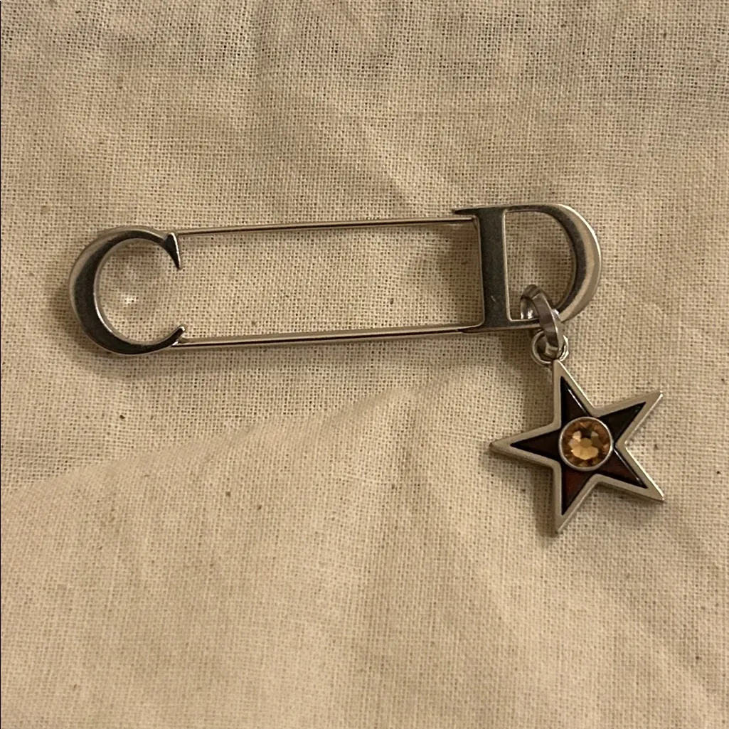 Christian Dior CD Icon Brooch Silver-Finish Brass With Brown Resin and Crystal - Image 3