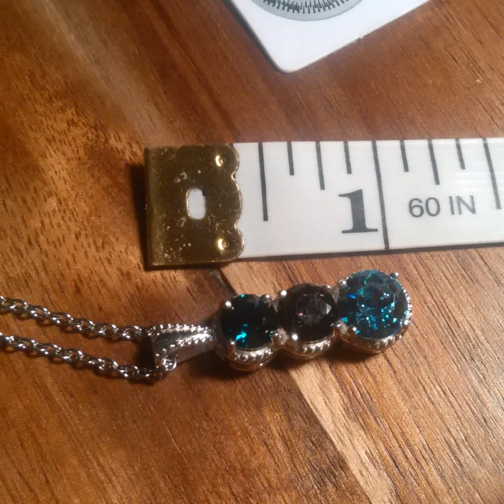 Swarovski Crystal Three Stone Sterling Silver Pendant Stainless Steel Necklace - Image 6