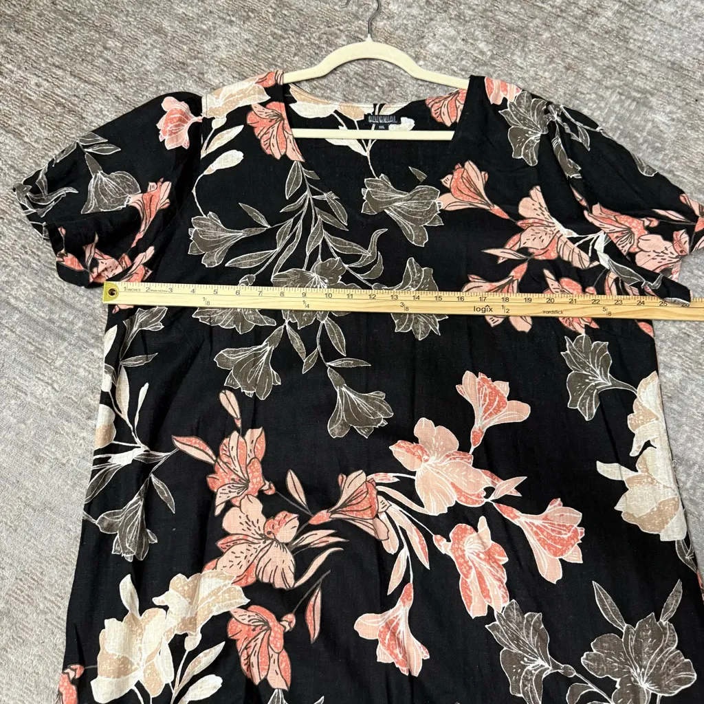 Nicole Miller Original Linen Viscose Floral Black and Pink Shift Dress - Image 6