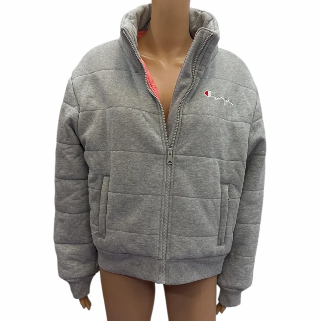 Champion Reverse Weave Gray Quilted Puffer Jacket Womens Large - Image 3
