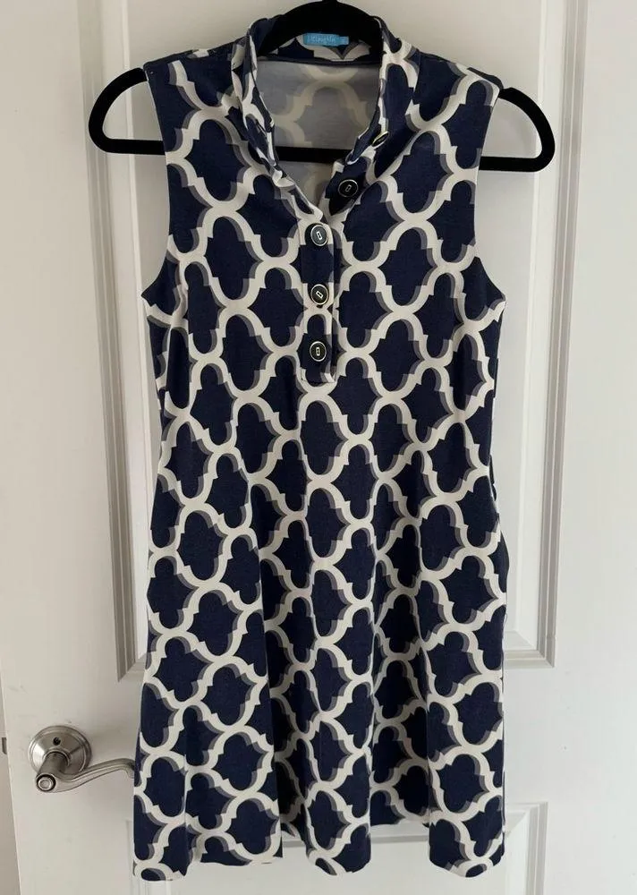 J. McLaughlin Catalina Cloth Sleeveless Blue & White Geometric Mini Dress | S - Image 2