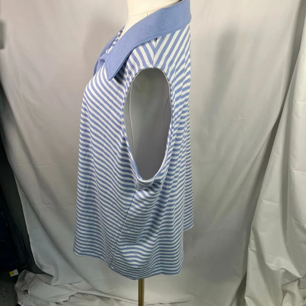 Lane Bryant Blue White Striped Sleeveless Polo Top Plus 26/28 Ribbed Stretch New - Image 7
