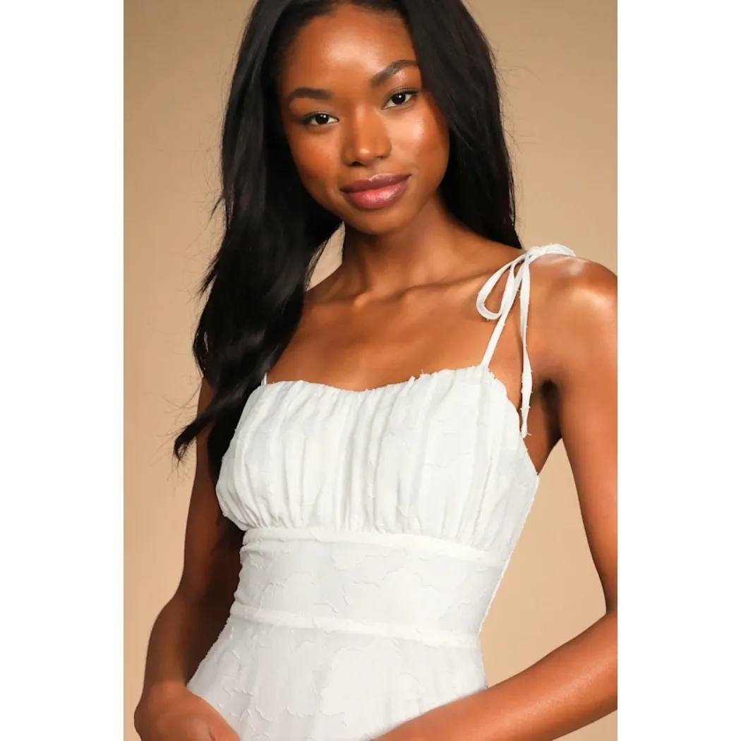 NWT Lulus Sweet Sentiments White Jacquard Tiered Midi Dress Summery Beachy Sz S - Image 8