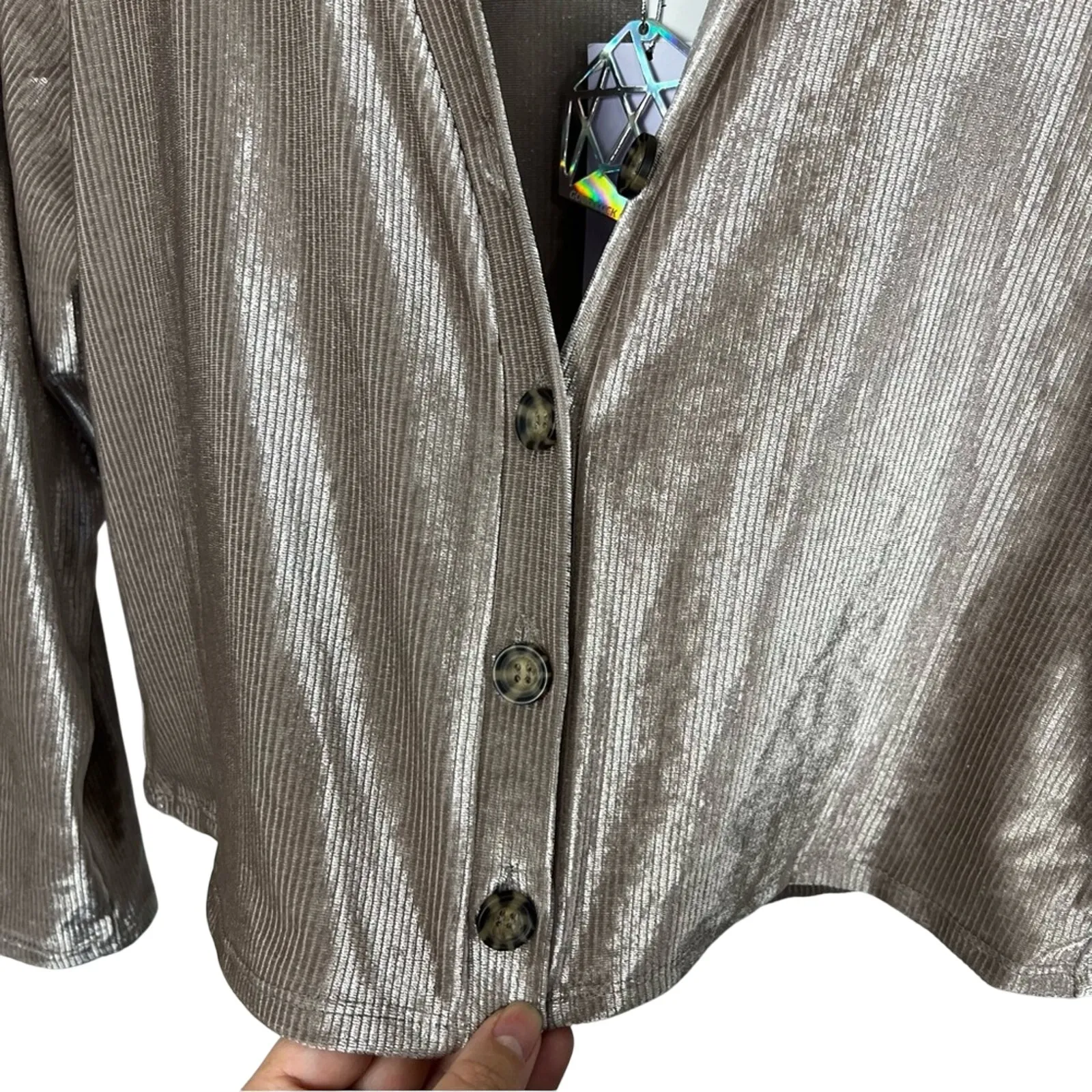 Good Luck Girl Ribbed Velvet Button Up Crop Long Sleeve Shirt Sz Junior's Lg NWT - Image 5