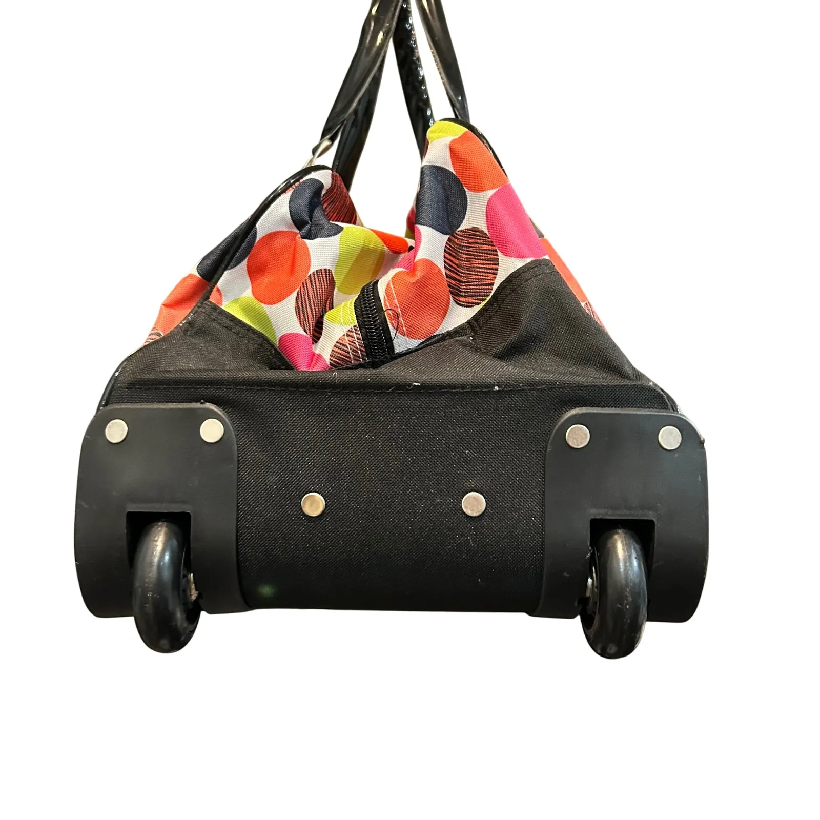 Dejuno Rolling‎ Carry On Duffle Bag Luggage Colorful Polka Dot Travel Black - Image 3