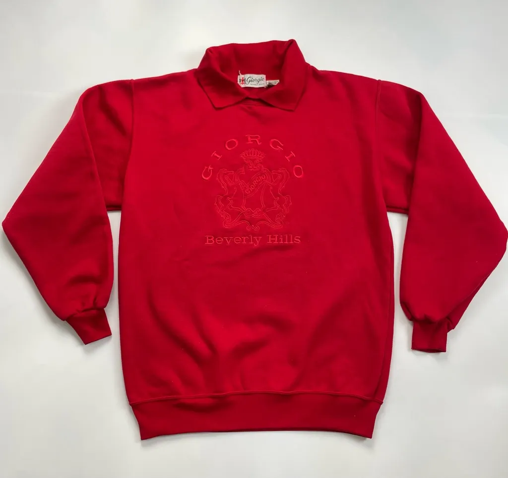 Vintage Giorgio Beverly Hills Sweatshirt Red Collar Top Embroidered Preppy 80s Size M - Image 1