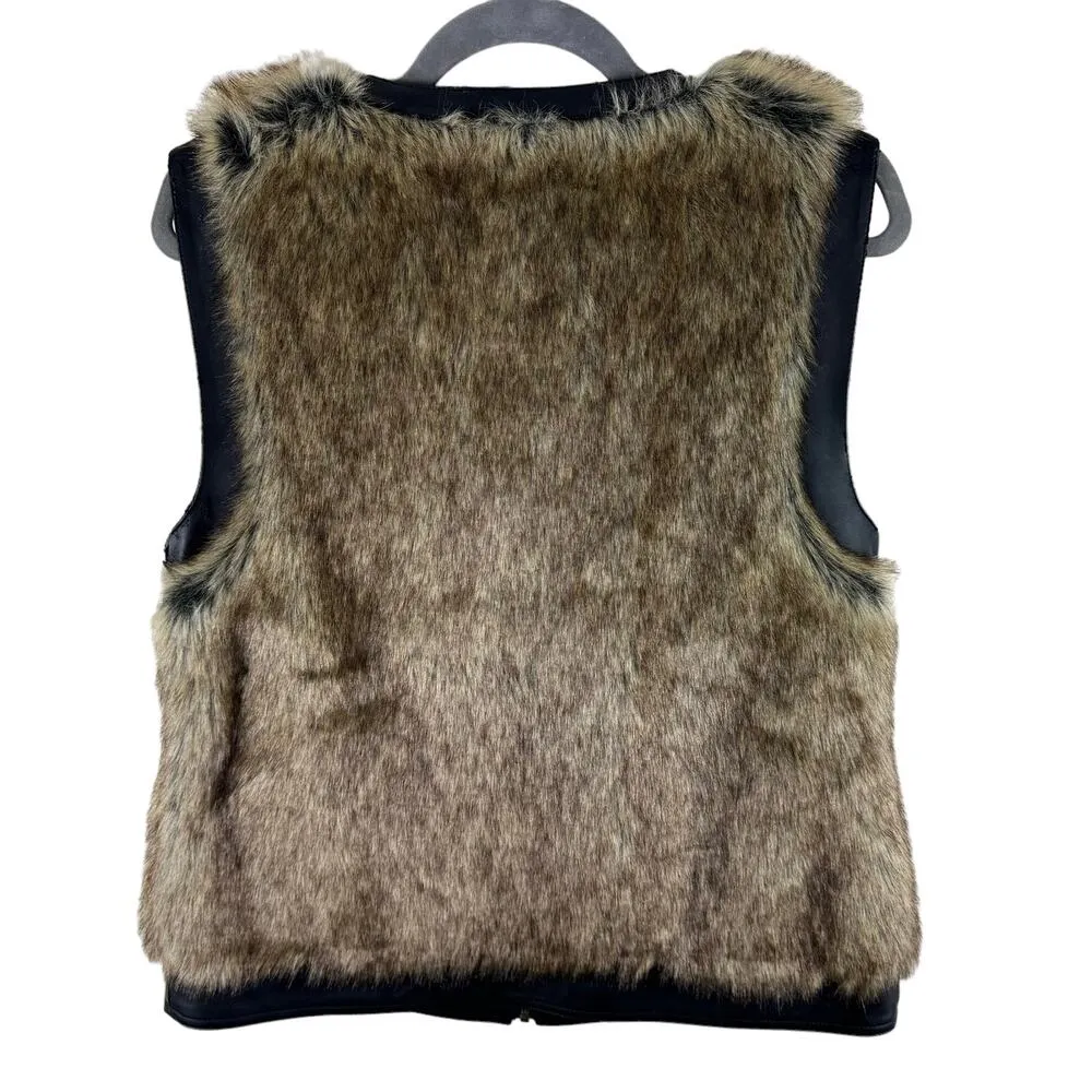 BKE Full Zip Faux Fur Vest Pleather Trimmed Pockets Size M - Image 2