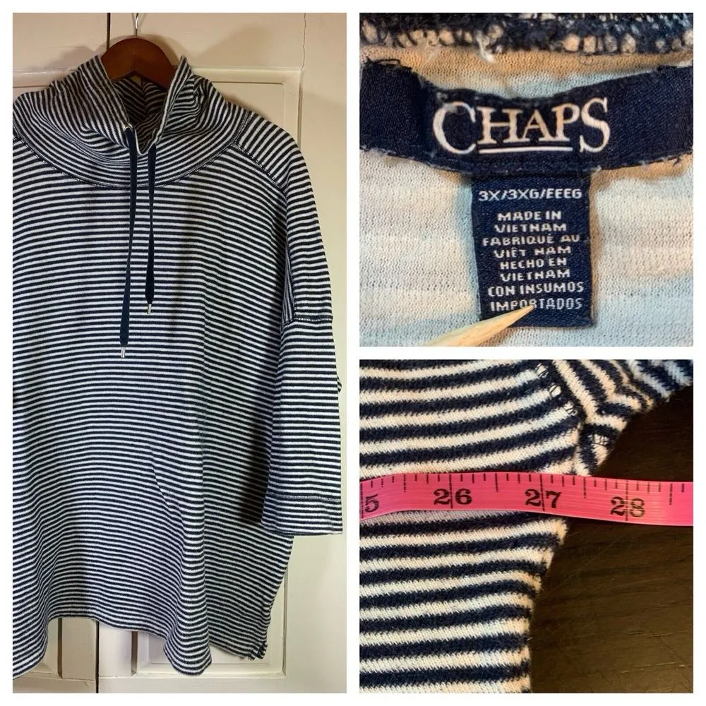Chaps Size 3X Blue Striped Cowlneck Long‎ Sleeve Top Textured Sporty Athleisure - Image 2